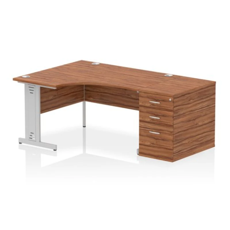 Image of Impulse Impulse 1400mm Left Crescent Office Desk Walnut Top Cable Managed Leg Workstation 800 Deep Desk High Pedestal IWSLW148WNT