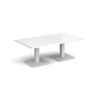 Image of Brescia rectangular coffee table with flat square white bases 1400mm x 800mm - white
