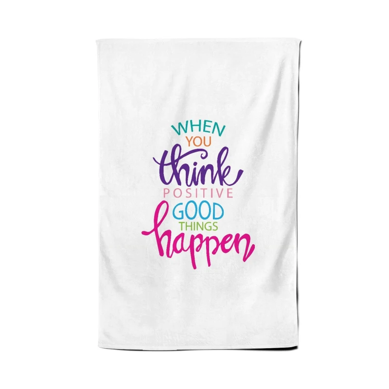 Image of Warren Reed - Designer When You Think Positive Good Things Happen Tea Towel in Pink Pink Unisex