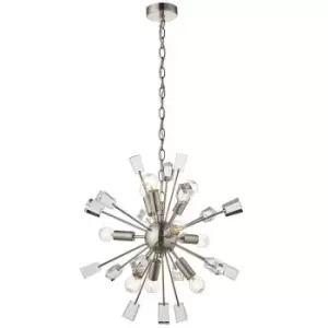 Image of Multi Light Hanging Ceiling Pendant Satin Nickel & Crystal Feature Star Rod Lamp