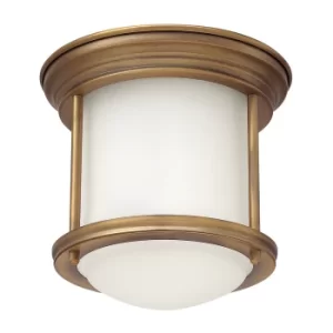 image of Hinkley Hadrian 1 Light Flush Mount Brushed Bronze with Opal Glass IP44