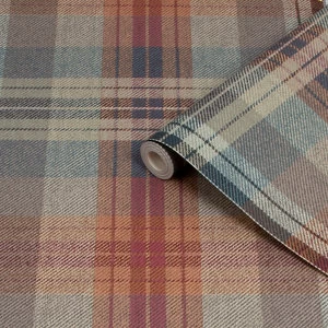 image of Fresco Cosy Green & red Tartan Smooth Wallpaper