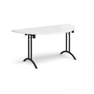 image of Semi circular folding leg table with Black legs and curved foot rails