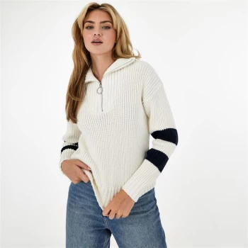 image of Jack Wills Brooke Chunky Zip Up Knitted Jumper - Vintage White