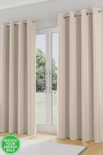 image of Enhanced Living Enhanced Living Nightfall Plain Supersoft Thermal Blockout Eyelet Curtains Natural