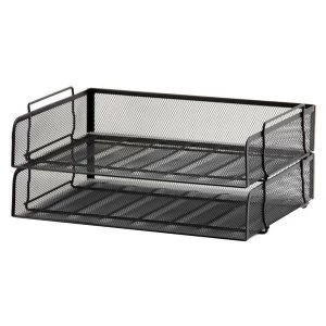 image of 5 Star Office Foolscap Mesh Letter Tray Scratch Resistant Stackable Side Load Landscape Black