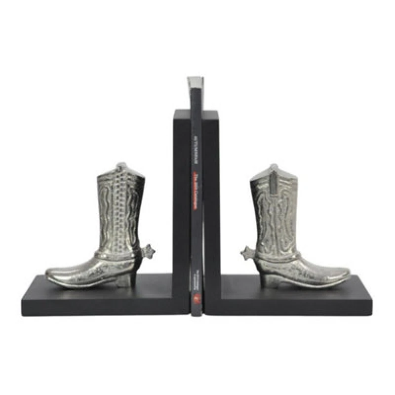 Image of Minster Boot Bookends Bookshelf - Aluminium - L10 X W15 X H18cm - Silver/black