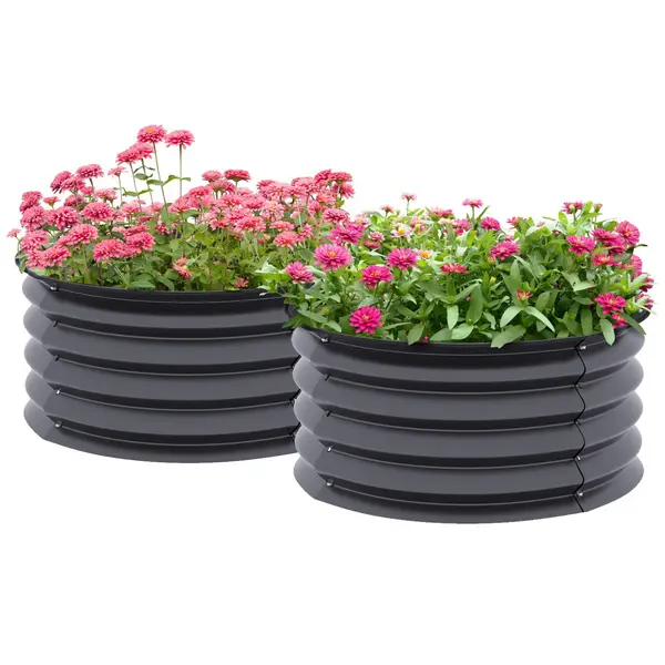 Image of Outsunny 2pk Raised Metal Garden Bed w/ Safety Edging, Grey