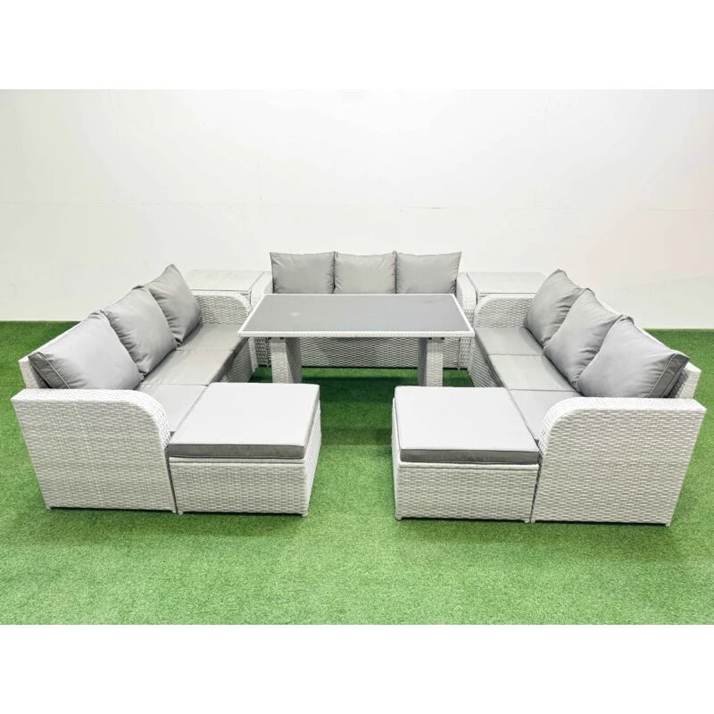 Image of Fimous Patio Garden Furniture Sets with 2 Side Tables 2 Big Stool Light Grey Light Grey Unisex