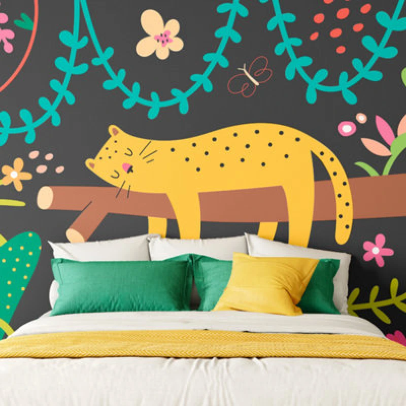 Image of Origin Murals Sleeping Jungle Leopard Black Matt Smooth Paste The Wall 350Cm Wide X 280Cm High
