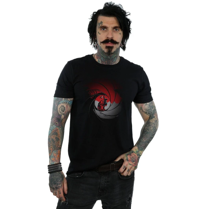 Image of Marvel Marvel Men Deadpool Gun Barrel T-Shirt in Black Size: Small Black S Male 5057981021482