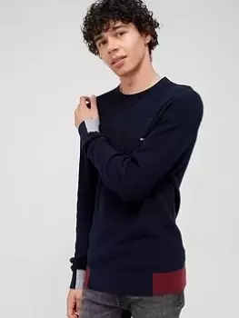 Image of Tommy Hilfiger RWB Block Placement Knitted Jumper - Desert Sky Navy , Desert Sky Navy, Size XL, Men