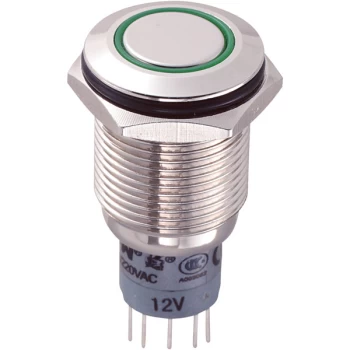 Image of R-TECH 524588 16mm IP67 Vandal Resistant Switch DPDT Grn Ring LED ...