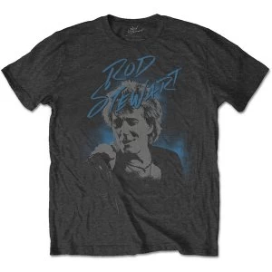 Image of Rod Stewart - Scribble Photo Mens Large T-Shirt - Charcoal Grey