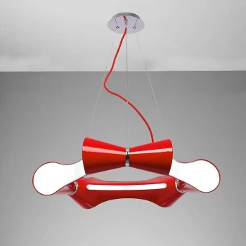 image of Ora 6 Flat pendant lamp E27 bulbs, shiny red / white arylic / polished chrome