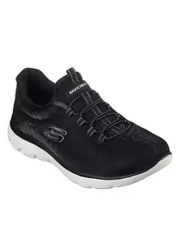 Image of Skechers Summits Sparkle Leopard Mesh Bungee Slip-on - Black Mesh/silver Trim, Black, Size 3, Women