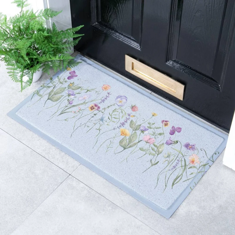 Image of Artsy Mats Blue Wild Flowers Doormat Size: 60cm x 90cm Blue Unisex 60cm x 90 cm