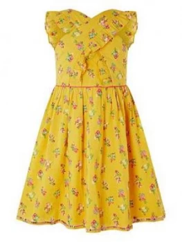 image of Monsoon Girls S.E.W. Grace Cross Front Dress - Yellow, Size 9 Years, Women