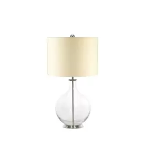 Image of Table Lamp Clear Pear Shaped Glass Base Cream Linen Fabric Shade LED E27 60W
