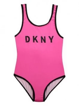 Image of DKNY Girls Logo Swimsuit - Pink, Size Age: 10 Years, Women
