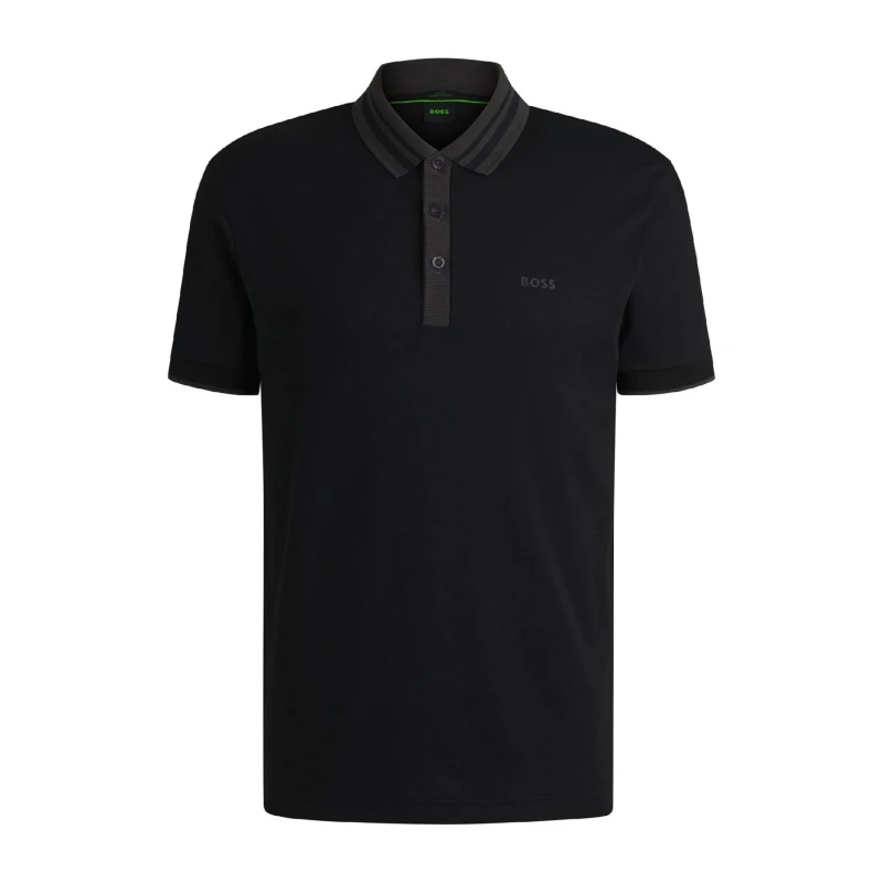Image of Boss Paule Tape Stripe Collar Polo Shirt Black male S