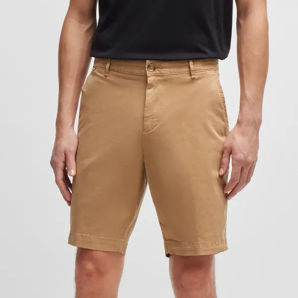 Image of BOSS Black Slice Cotton-Blend Twill Smart Shorts - L Beige Shorts male 50512524-260 L