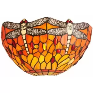 image of Loops - Tiffany Glass Wall Light Orange Dragonfly Flame Shade Interior Sconce i00246