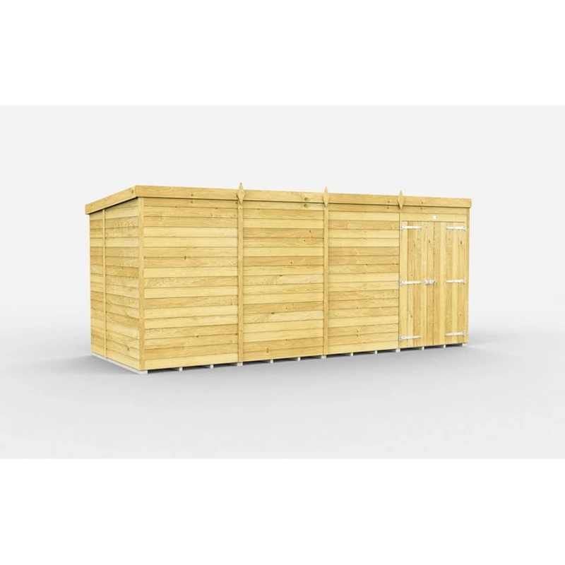 Image of Buttercup Farm 16 x 7 Feet Pent Shed - Double Door W/O Window - L214 x W474 x H201cm in Brown Brown Unisex