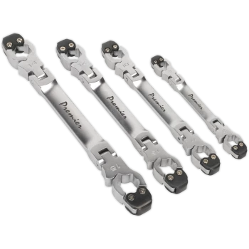 image of Sealey 4 Piece Ratchet Flare Nut Spanner Set Metric