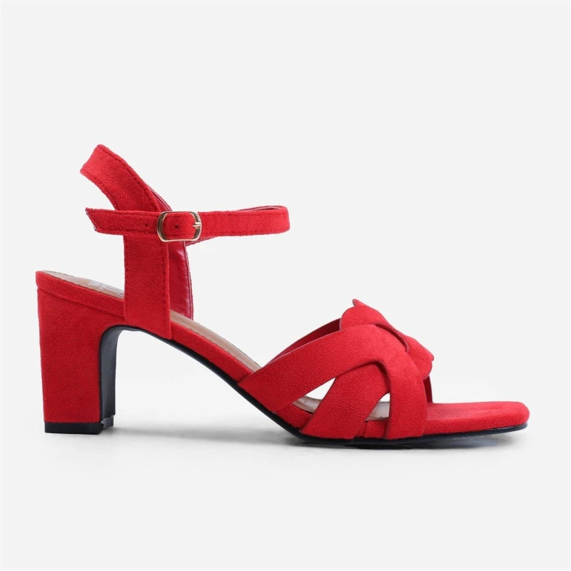 Image of Wheres That From Tinsley Low Block Heel With Braided Detail In Red Redly Suede female 4