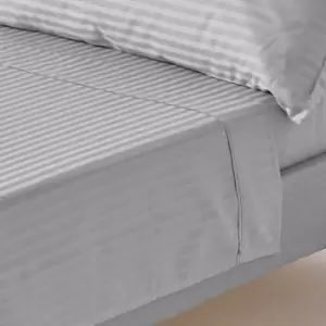 Image of Grey Egyptian Cotton Satin Stripe Flat Sheet 330 Thread Count, King - Grey - Grey - Homescapes