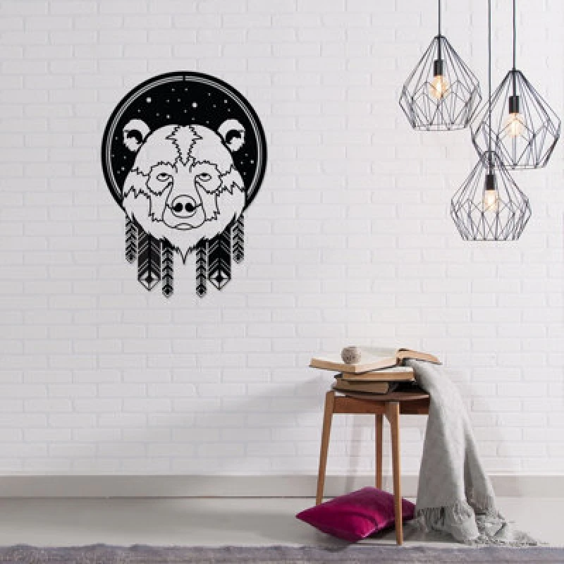 Image of Decortie Modern Metal Wall Art Bear Theme Home Ornament Decorative Minimalist Design Hanging Wall Sculpture, Black