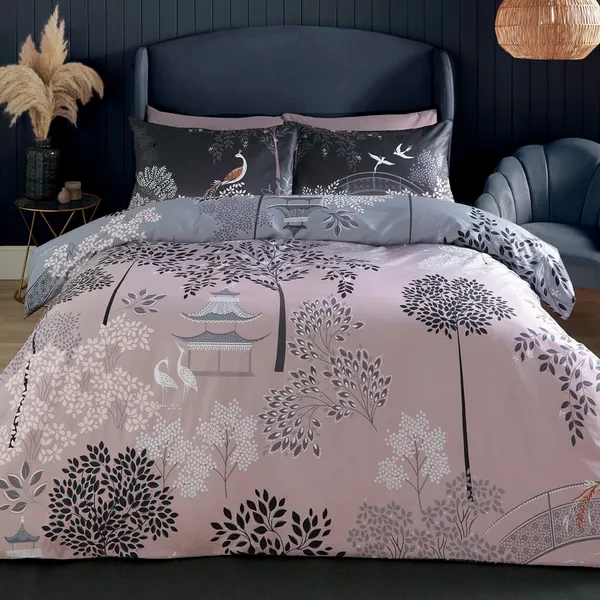 image of Sara Miller Pagoda Garden Duvet Set, Single, Blush & Grey