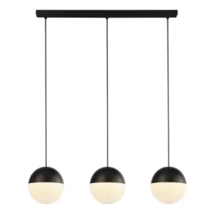 Image of Searchlight Endor 3 Light Pendant, Black With Opal Glass. Ball Dia180mm
