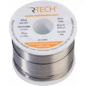 image of 856993 SAC305 Solder 2% L1 Flux 0.5% Halide 0.7mm 500g Reel - R-tech