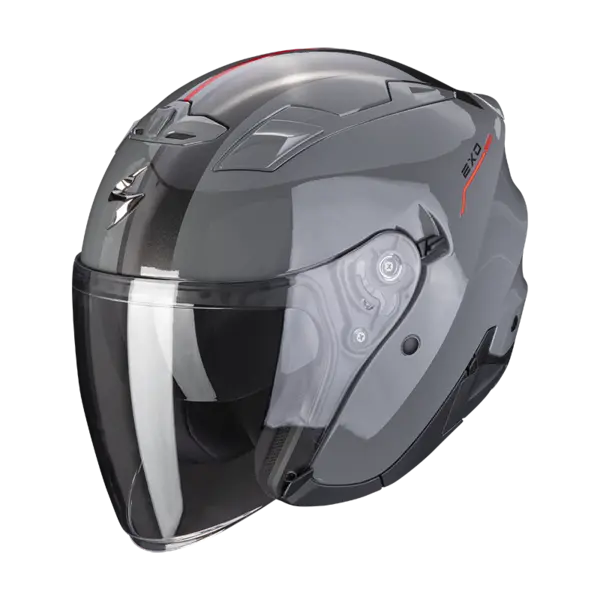 image of Scorpion EXO-230 SR Cement Grey-Red Jet Helmet Size XS