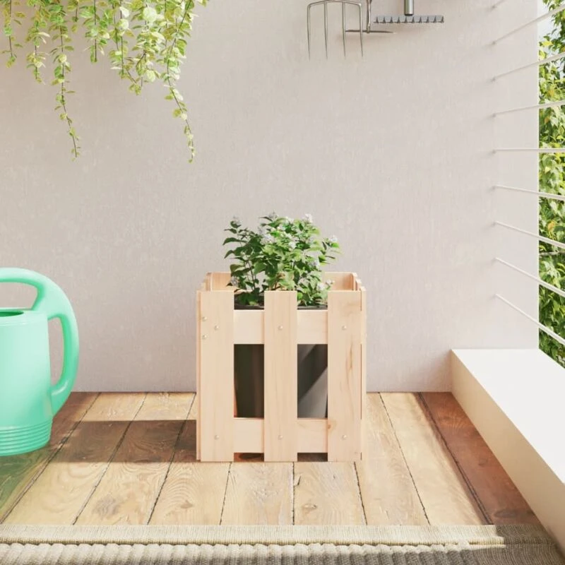Image of vidaXL Garden Planter w/ Fence Design 30x30x30cm Solid Wood Pine, Brown 832442