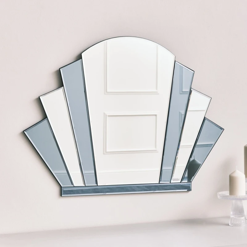 Image of Melody Maison Grey Glass Art Deco Arch Fan Wall Mirror 80cm X 60cm Light Grey