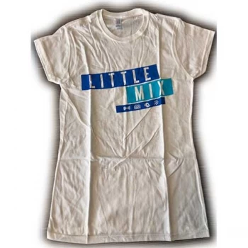 Image of Little Mix - Dark Multi Blue Logo Ladies Medium T-Shirt - White