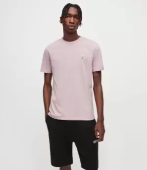 image of AllSaints Mens Brace Crew T-Shirt, Faded Mauve Pink, Size: M