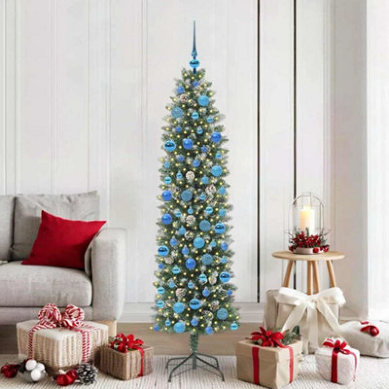 Image of Vidaxl Artificial Slim Christmas Tree Green And White 180 Cm