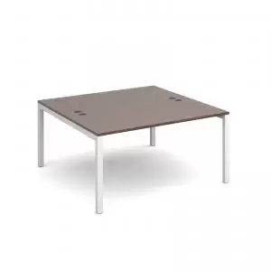 image of Connex back to back desks 1400mm x 1600mm - white frame and walnut top