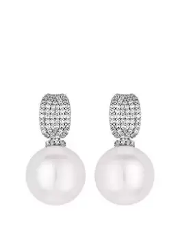 image of Jon Richard Jon Richard Rhodium Plated And Cubic Zirconia Pearl Drop Earrings