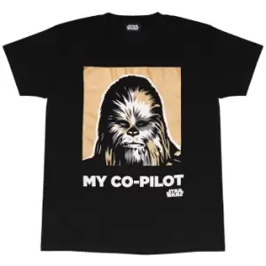 Image of Star Wars Womens/Ladies My Co-Pilot Chewbacca Boyfriend T-Shirt (3XL) (Black)
