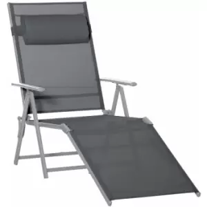 image of Sling Patio Reclining Chaise Lounge Garden Furniture Folding, Dark Grey - Dark Grey - Outsunny