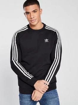 Image of adidas Originals 3 Stripe Crew Neck Sweat - Black, Size 2XL, Men