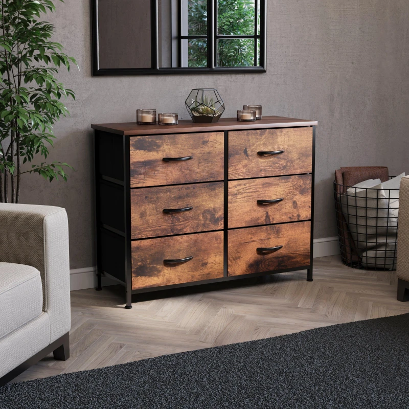 Image of Lassic Chorley 6 Drawer Fabric Storage Chest UKFR Rustic Brown unisex 6 Drawer