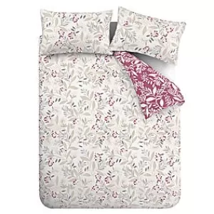 image of Catherine Lansfield Lingonberry Brushed Cotton Floral Duvet Cover and Pillowcase Set Natural