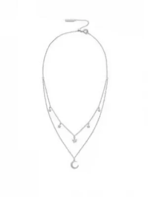 image of Olivia Burton Celestial Double Cresent Moon and Star Necklace Silver, One Colour, Women