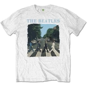 image of The Beatles - Abbey Road & Logo Mens Large Short Sleeve T-Shirt - White